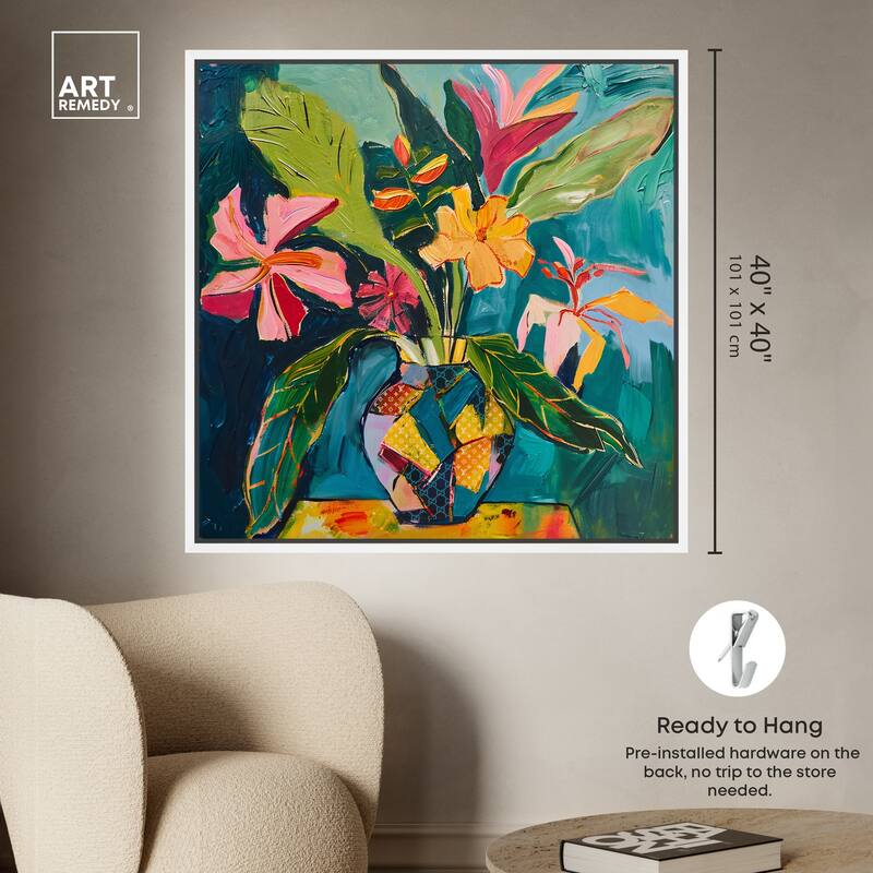 Art Remedy Vase Of Tropical Flowers Ii Framed Flowers In Vase Paintings