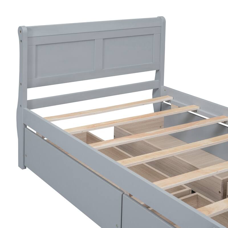 Twin Pine Wood Platform Bed with 4 Drawers & Design