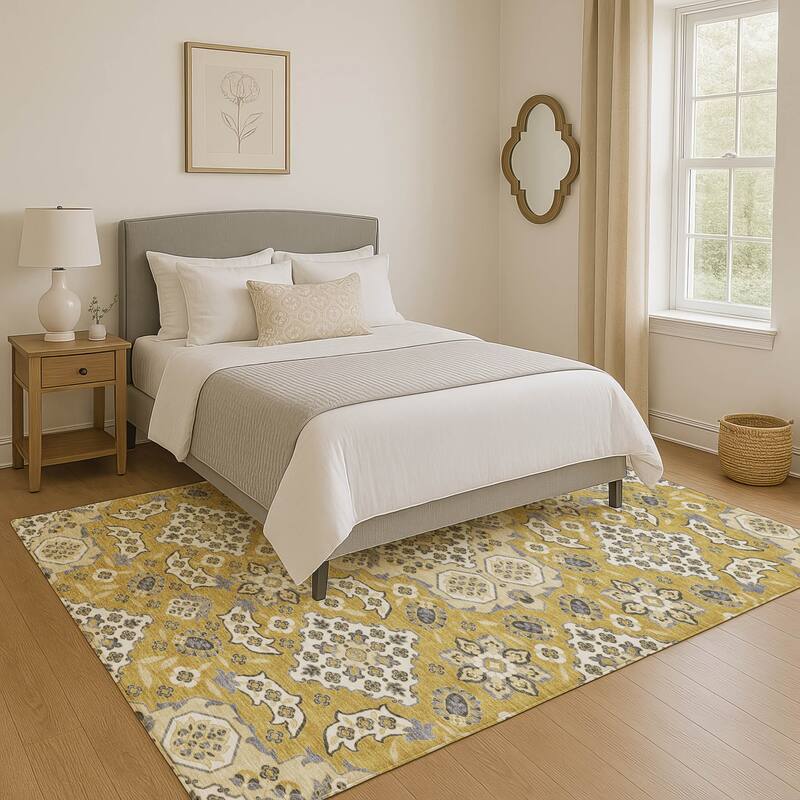 Premium Washable Super Soft Classic Traditional Mayfield Rug - Gold - 5' x 7'6"