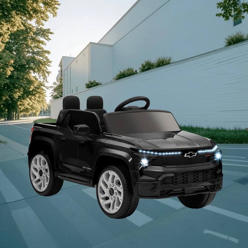 Licensed Chevrolet Silverado EV Kids Electric Ride On Car with Parental Remote Control, Suspension, 3 Speed and Soft Start - Black