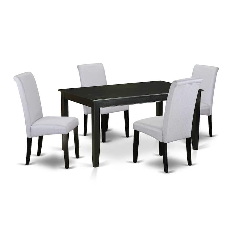 Coastal Kitchen Table Set 5 Piece - Linen Gray Fabric Parsons Chairs - Modern Dining Room Furniture