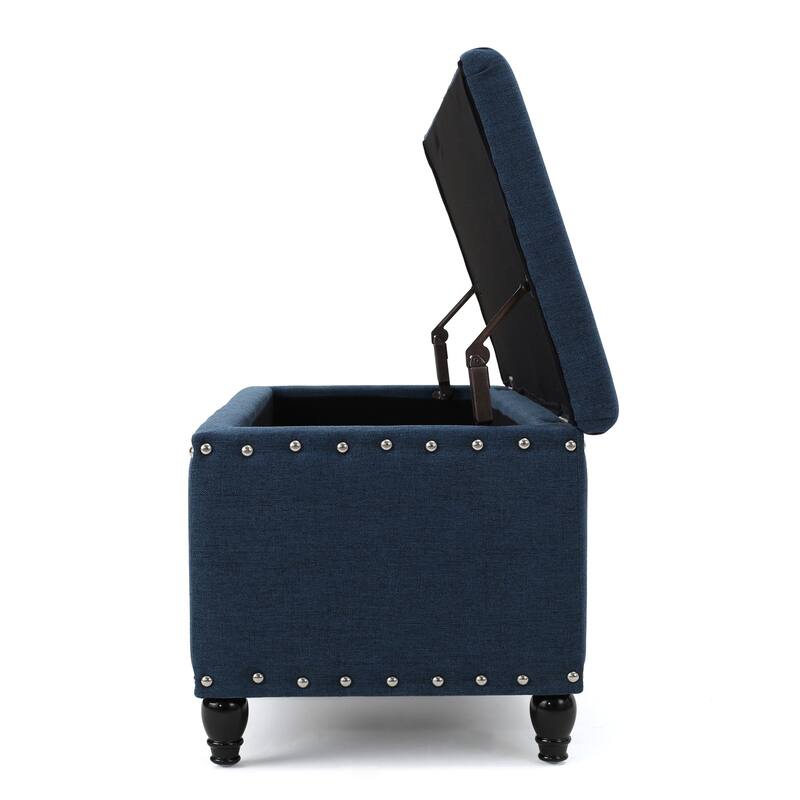 Navy Blue Polyester Storage Ottoman: Nautical Chic