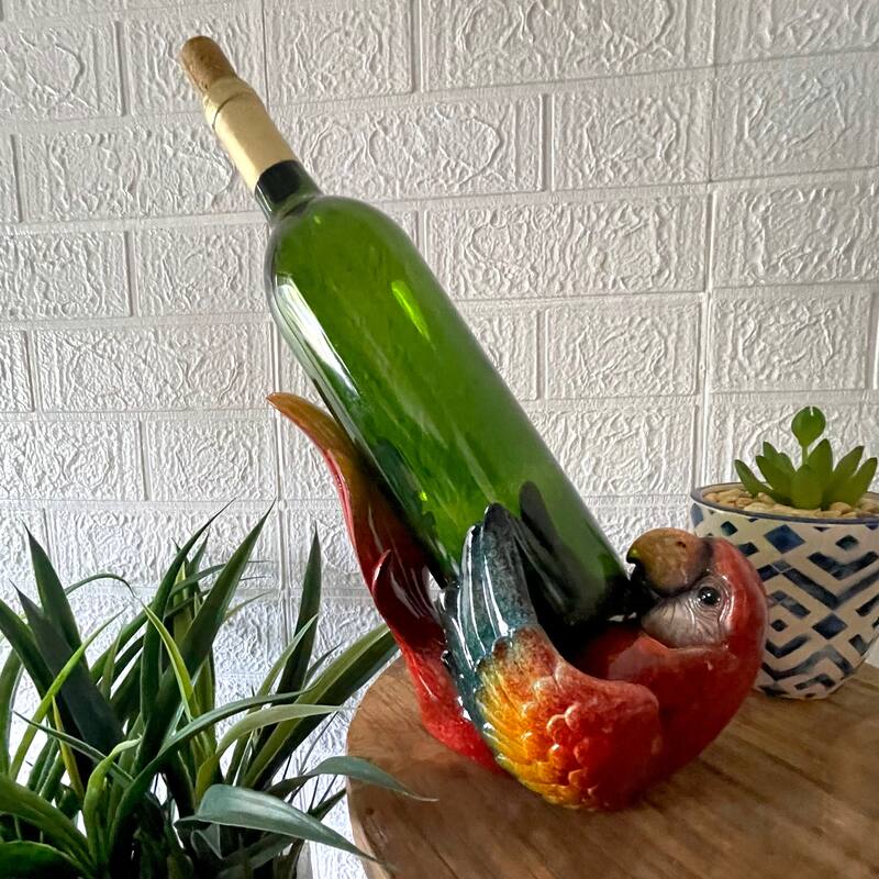 Vibrant Parrot Wine Bottle Holder Tropical Decor For Home 6.25 - 6.25 X 9.25 X 5.5 inches