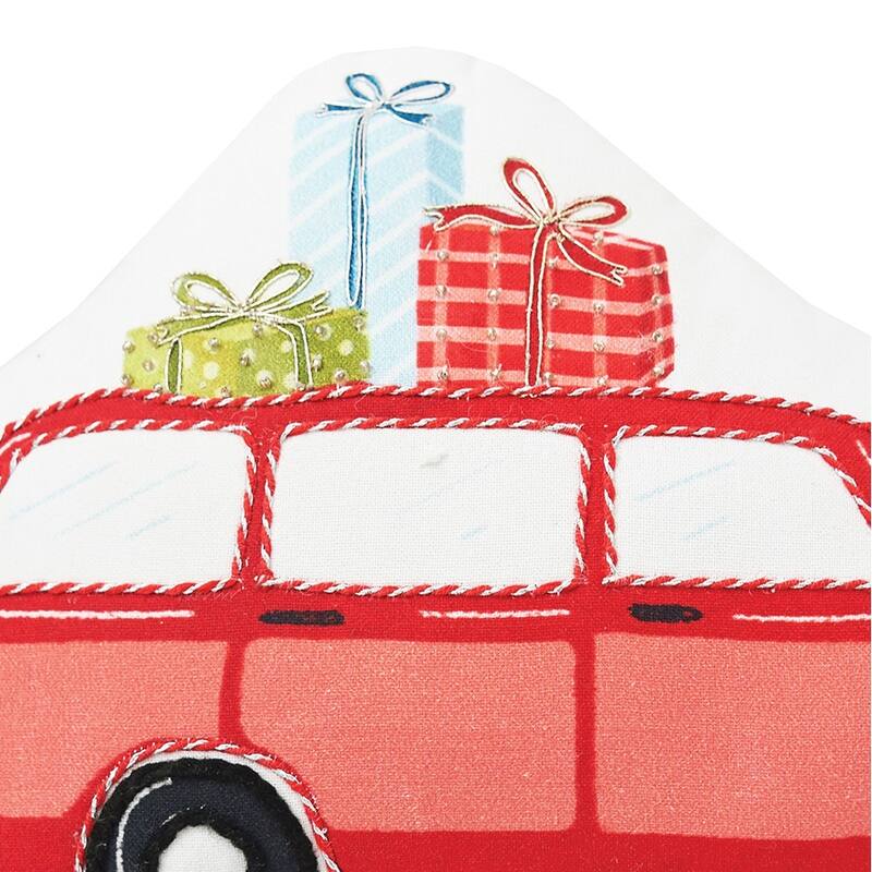 Christmas Car Printed & Embellished Throw Pillow