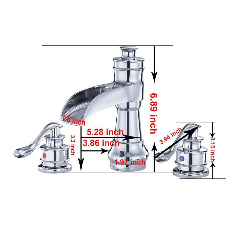 Chrome Waterfall 3 Holes Two Handles Bathroom Faucet
