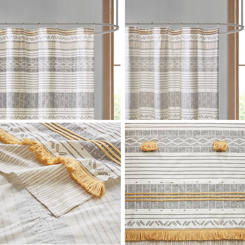 INK+IVY Cody Cotton Stripe Printed 72x72" Shower Curtain with Tassel