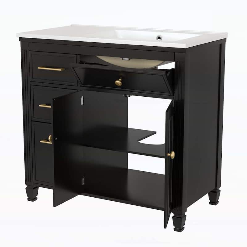 Bathroom Vanity Cabinet with Sink,with One Tip-out Drawer,3 Side Drawers,Adjustable Shelf