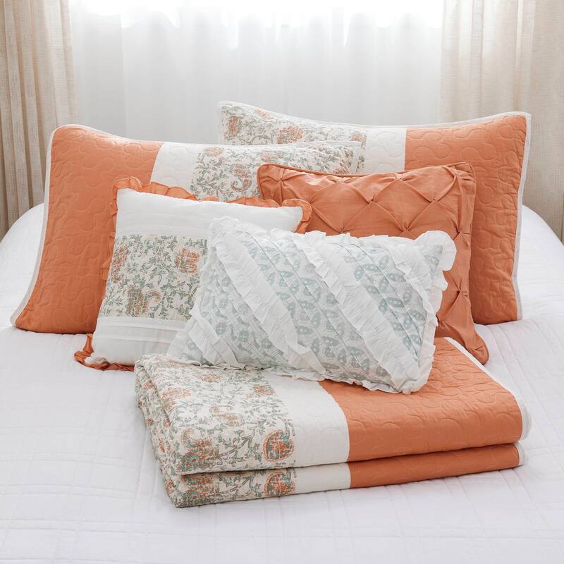 GDF Studio - Cotton Percale Reversible Quilt Set with Decorative Pillows