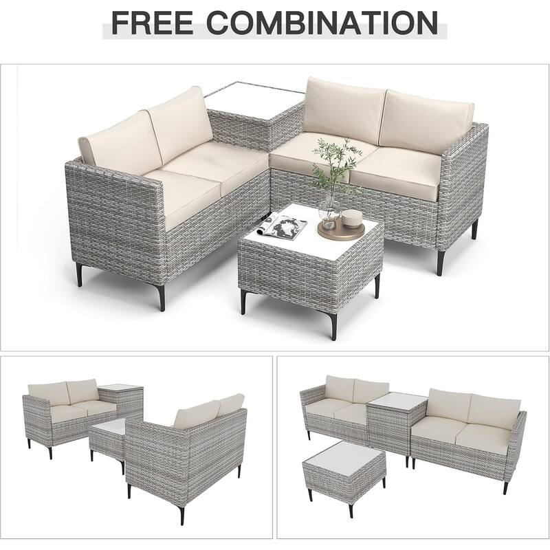 4-Piece Patio Sectional Sofa Set with Coffee Table and Storage Box
