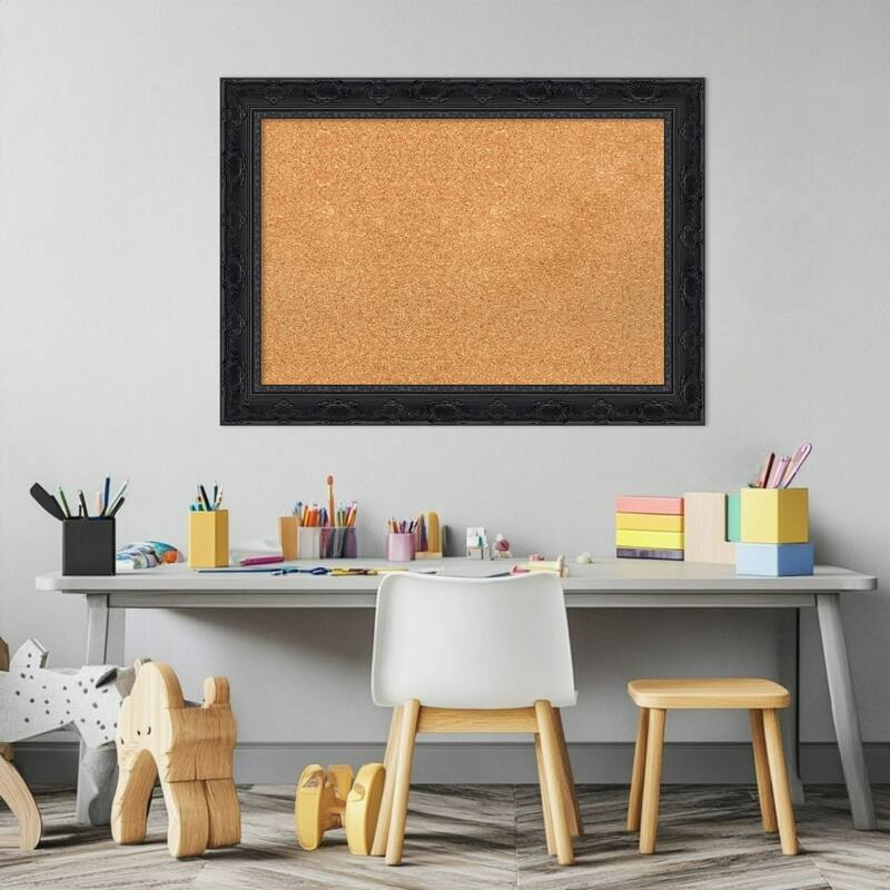 Filigree Gloss Black Framed Cork Board - Bulletin Board, Organization Board, Pin Board