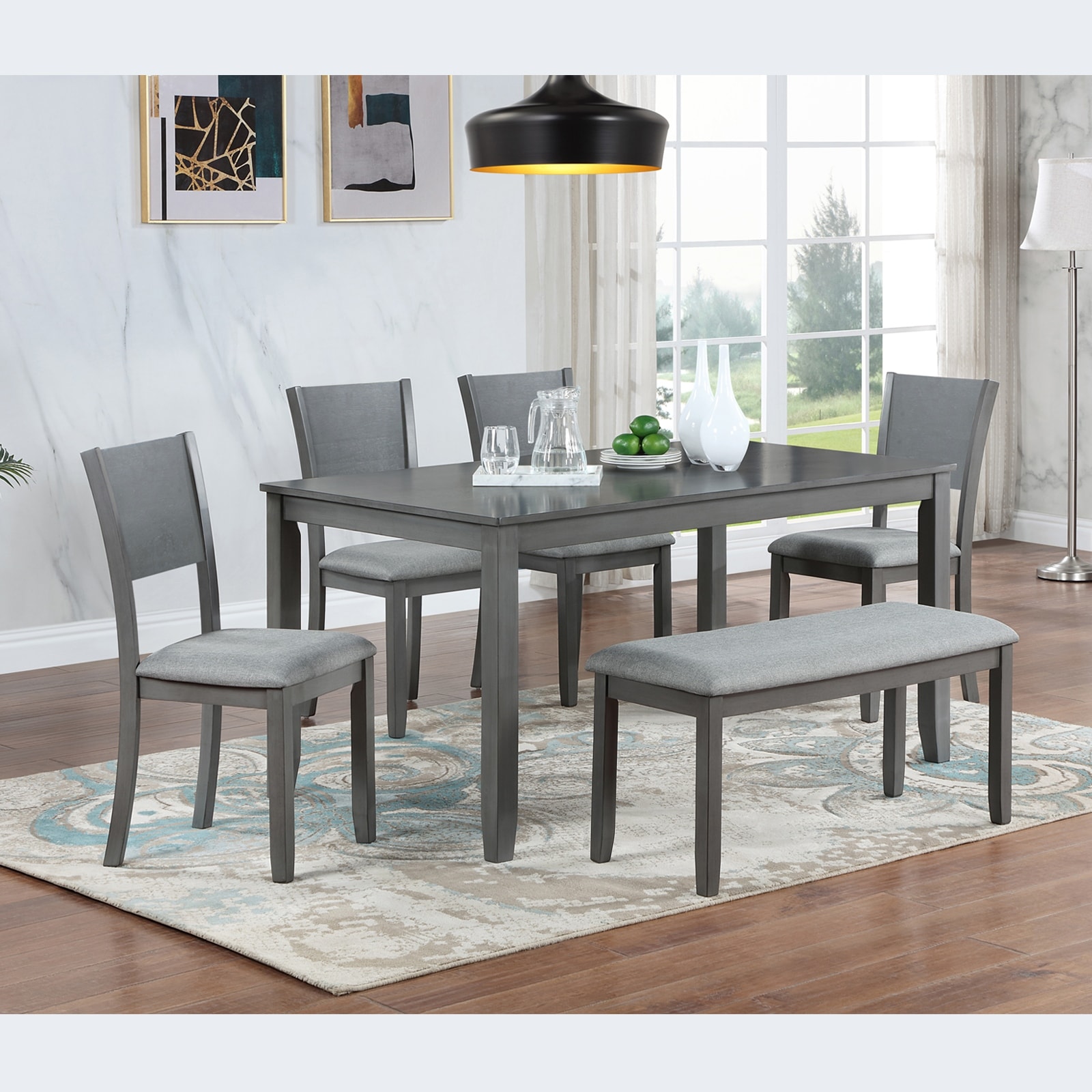 Modern Style 6-Piece Dining Set with Rectangular Table,
