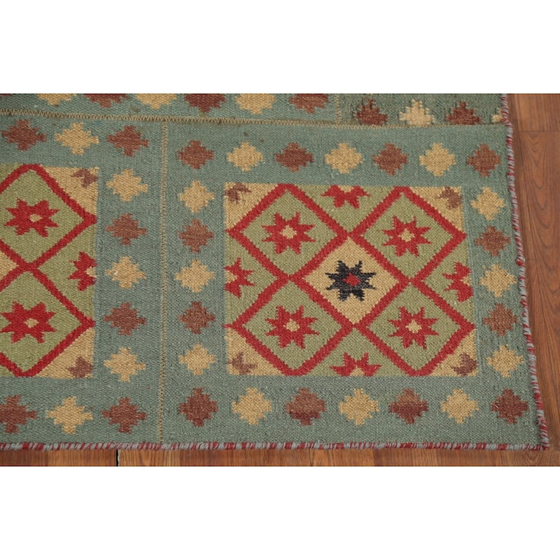 All-Over Geometric Kilim Indian Area Rug Handmade Wool Carpet - 4'11"x 7'8"