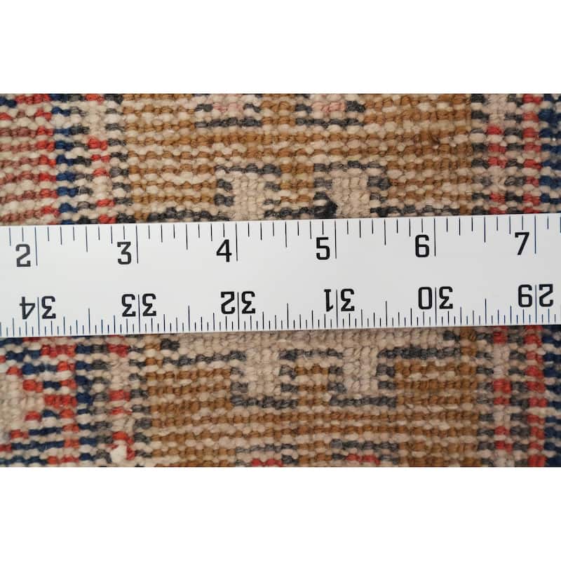 Hand Knotted Oriental 100% Wool Carpet Traditional Tribal Navy Blue & Blues Heriz Runner Rug - 9' 7'' X 3' 6''