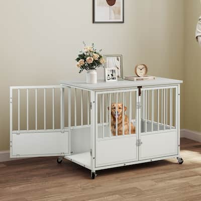 38"/43" Dog Crate Furniture Cage Table with Wheels And Double Doors