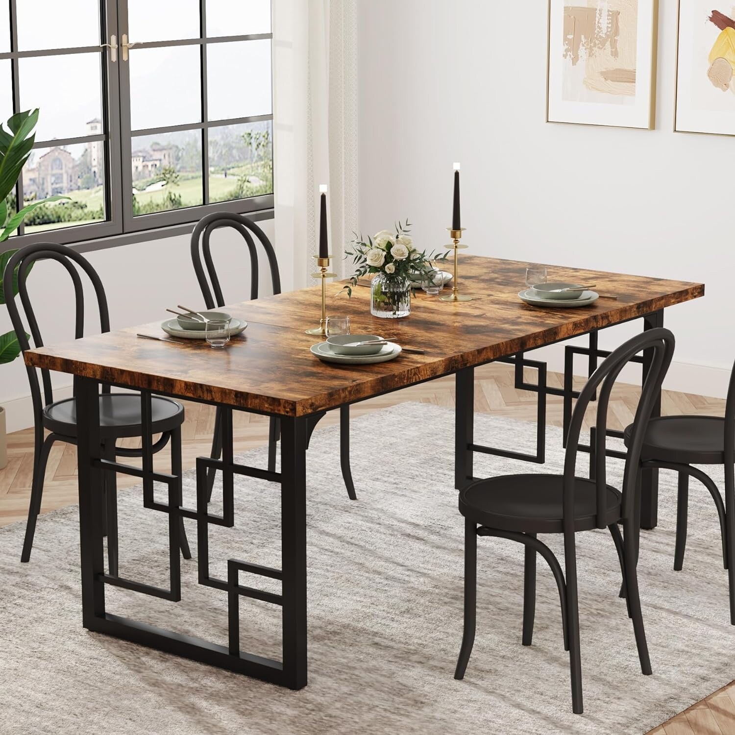 63 Inch Dining Table for 4-6 People, Rectangular Kitchen Dinner