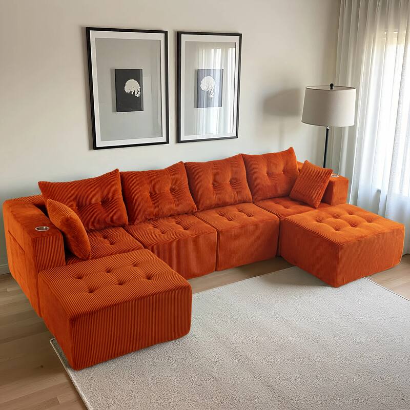 Modular 6-Seat U Shaped Sectional Sofa - 64.5"D x 129.5"W x 26.3"H