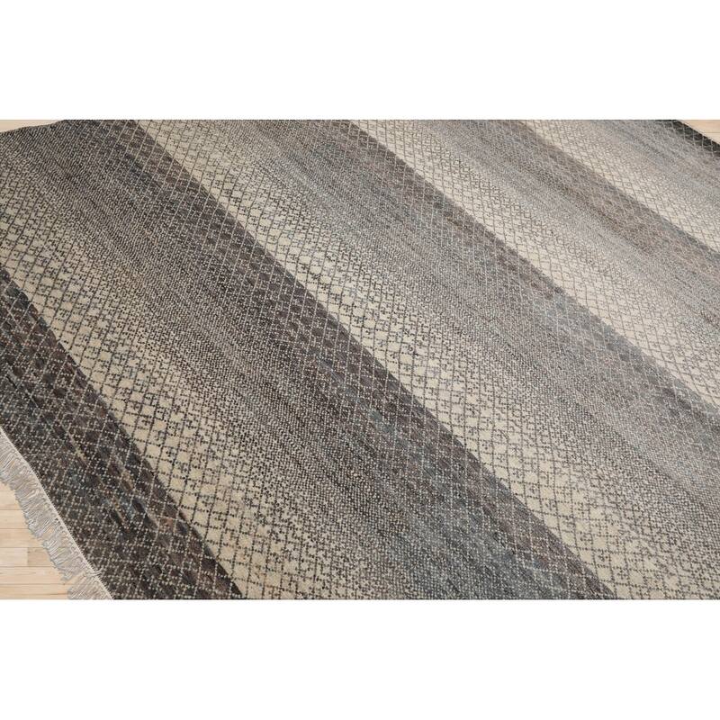 Beige Tibetan Wool & Bamboo Silk Hand Knotted Rug Geometric Style - 8' x 10'