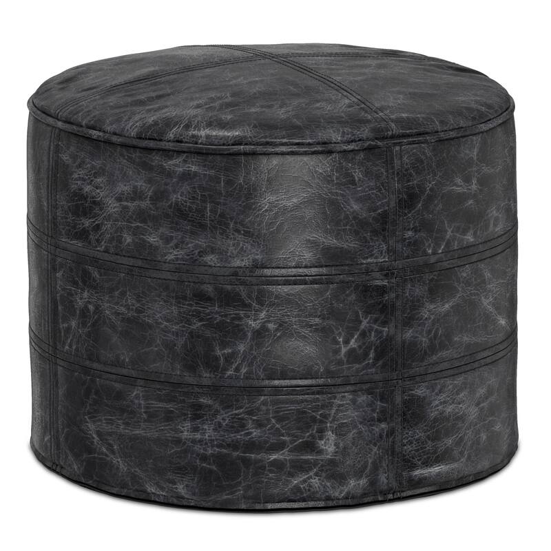WYNDENHALL Darian Round Pouf in Genuine Leather