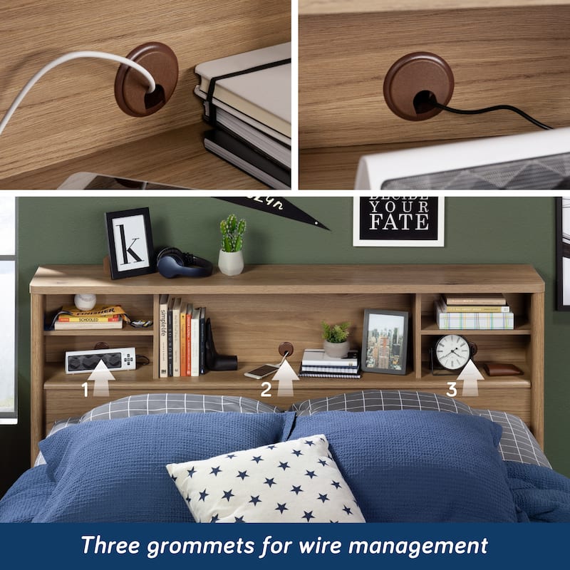 Engineered Wood Vintage Full/Queen Bookcase Headboard with Spacious Storage Cubby