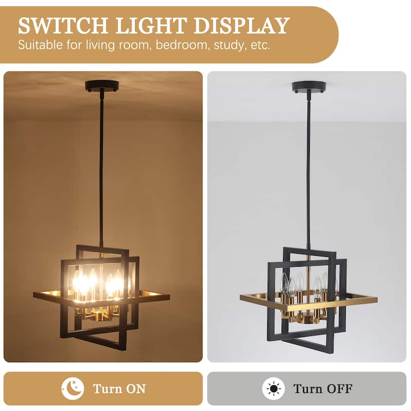 6 - Light Farmhouse Metal Cage Chandelier Rectangle Hanging Light