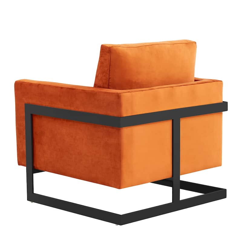 LeisureMod Lincoln Modern Velvet Arm Chair with Black Steel Frame - 35"