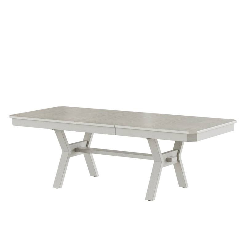 VECELO Dining Table Set with Bench, Solid Wood Rectangular Extendable Dining Table and Chairs Set for 6-8