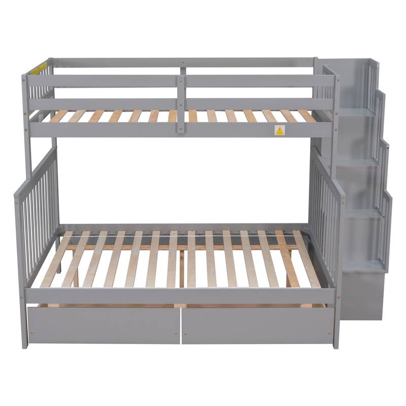 Twin Over Full Bunk Bed with Staircase, Drawers, and Convertible Design
