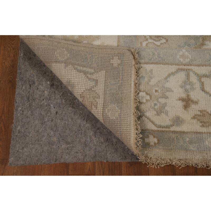 Transitional Beige Oushak Indian Area Rug Hand-Knotted Wool Carpet - 6'2" x 8'11"