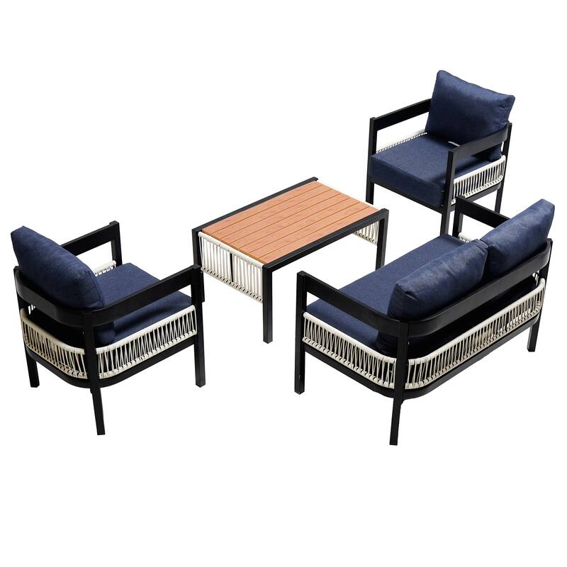 Multi-person Outdoor Iron Sofa Set with A table, Rattan Decoration, Waterproof, Rust-proof, Suitable for Garden