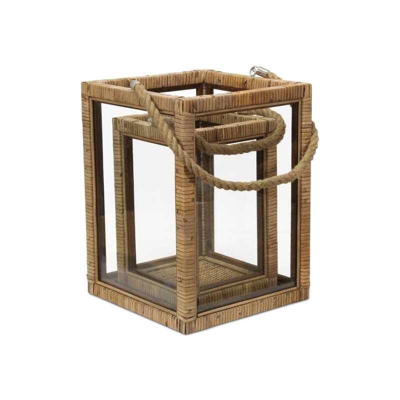 Roussilon Set of 2 Rattan Wrapped Wood Lanterns
