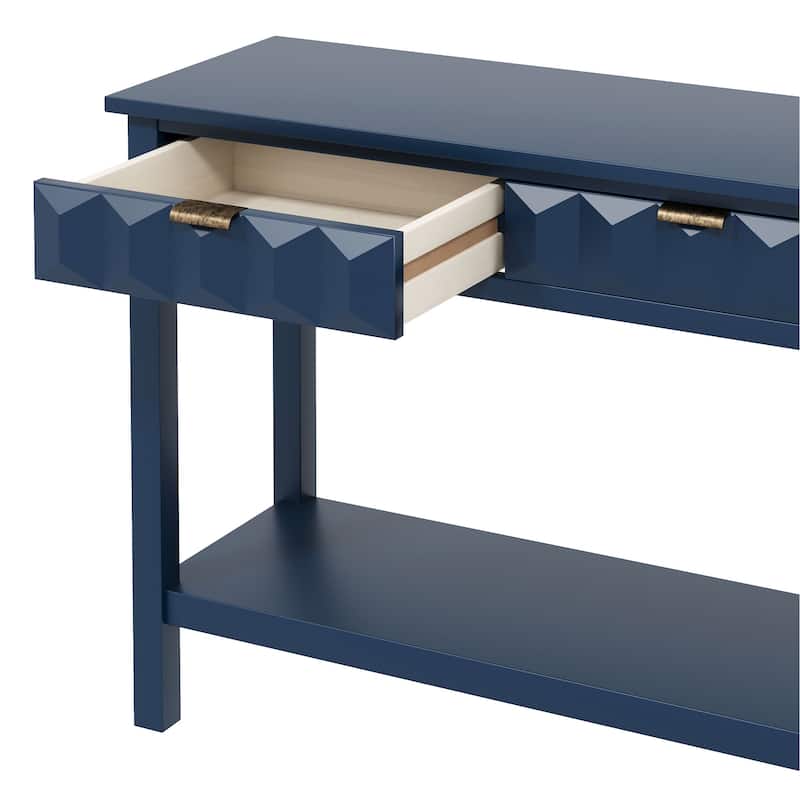 Modern 60" Console Table with 3 Drawers Honeycomb Design for Study Entryway Hallway
