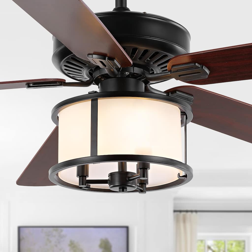 SAFAVIEH Lighting Caldonia 3 Light 52" Ceiling Fan - Dark Cherry/Red Walnut - 52Wx52Dx27H