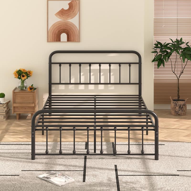 VECELO Metal Bed Frame with Headboard Classic Metal Platform Bed Frame Mattress Foundation with Victorian Style Footboard