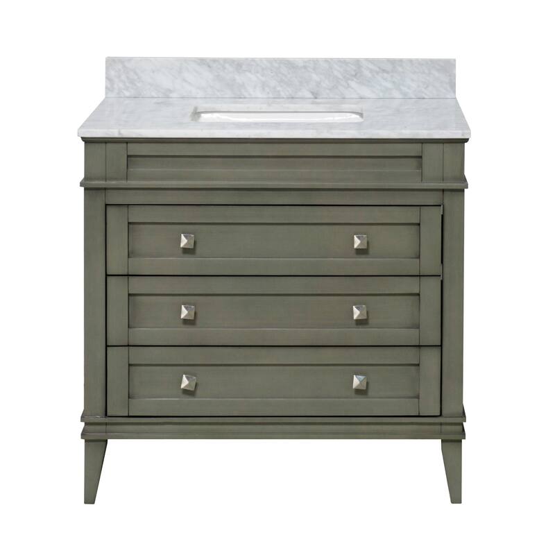 KitchenBathCollection Eleanor 36" Bathroom Vanity with Carrara Marble Top