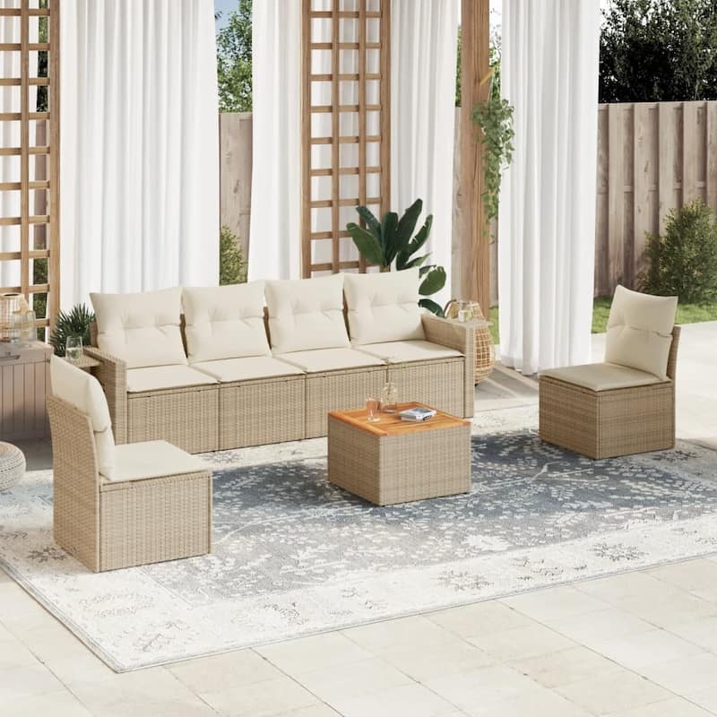 vidaXL Garden Sofa Set PE rattan 7-seater Foldable - 21.7 x 21.7 x 14.6 in (W x L x H) - Beige and Cream