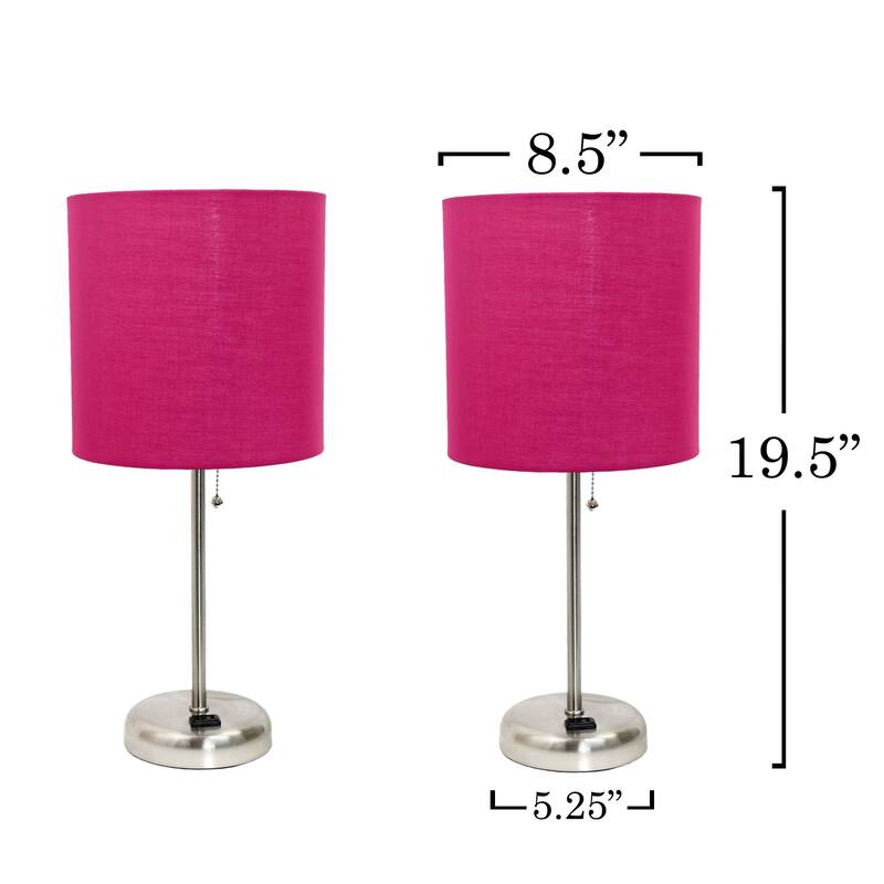 Stick Table Lamps with Drum Shade - 19.5" - Silver and Candy Pink - Set of 2