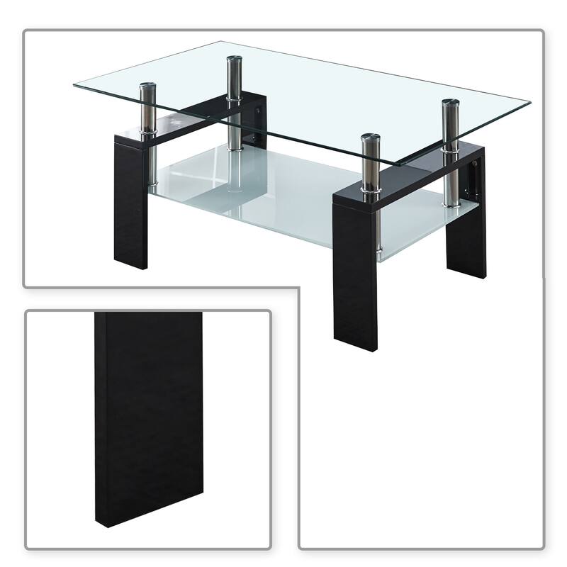 Modern Art Rectangular Coffee Table with a Bottom Shelf