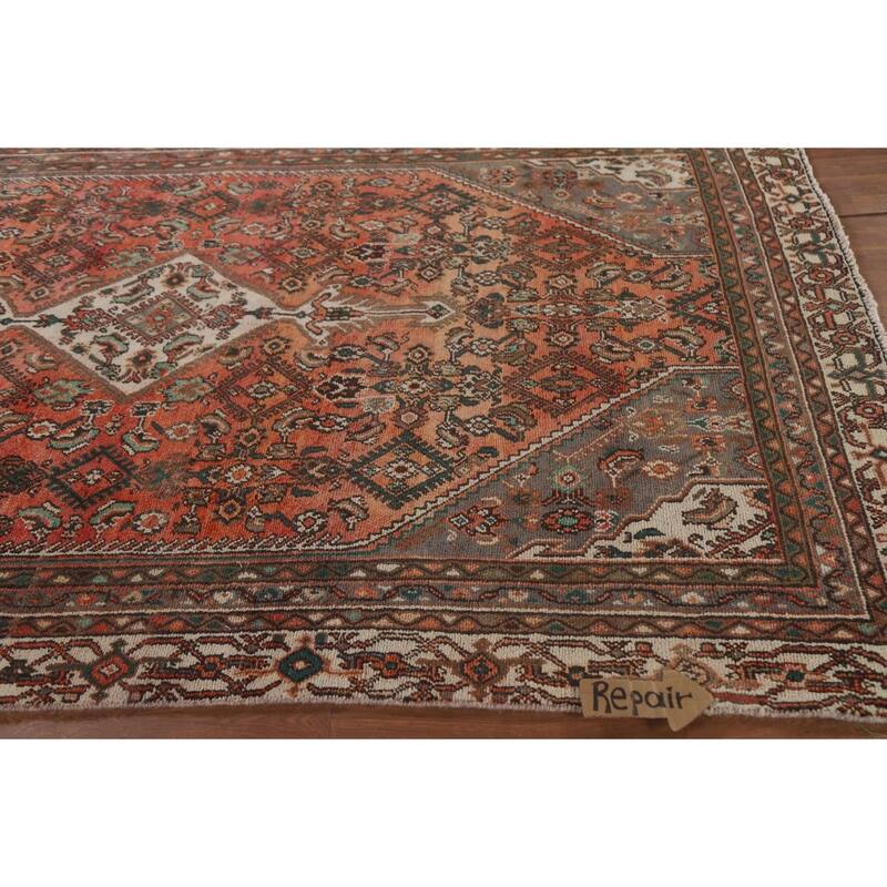 Hand Knotted Oriental 100% Wool Carpet Traditional Medallion Red Hamedan Area Rug - 9' 0'' X 5' 8''
