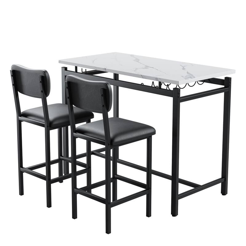 Bar Dining Table Set with 2 Upholstered Chairs,Kitchen Table Set,