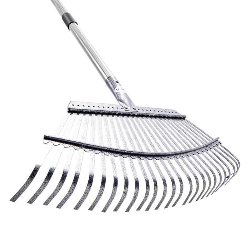 Adjustable Lawn Rake with Stainless Steel Metal Tines - 72.83 x 18.31 x 2.17 in
