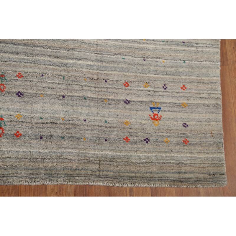 All-Over Striped Gabbeh Indian Square Rug Hand-Knotted Wool Carpet - 7'10"x 7'11"