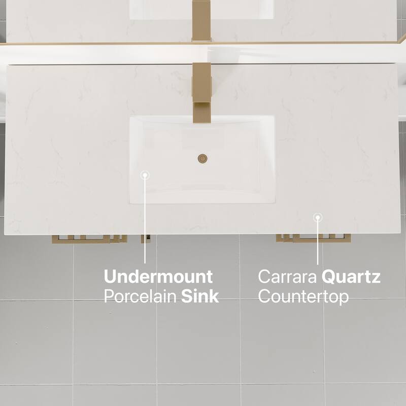 Eviva Curio Bath Vanity with WH Carrara Quartz Top and Undermount Sink