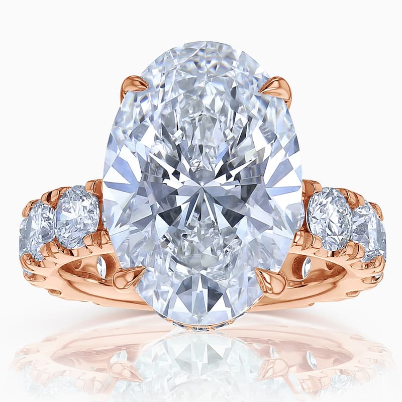 Kobelli 8.5 Carats Oval Diamond 14k Solid Gold Lab Grown Half Eternity Adler Engagement Ring (EF/VS, Certified) - Rose - 8