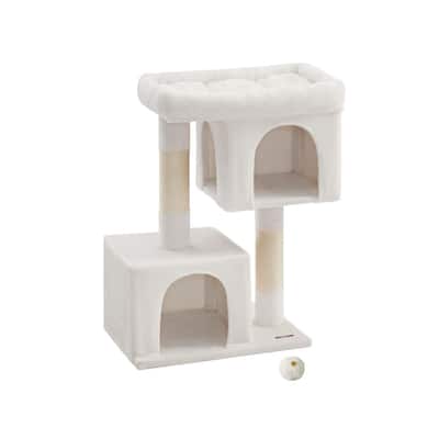 Plush Multi-Level Cat Tower with 2 Spacious Cat Caves and Scratching Posts
