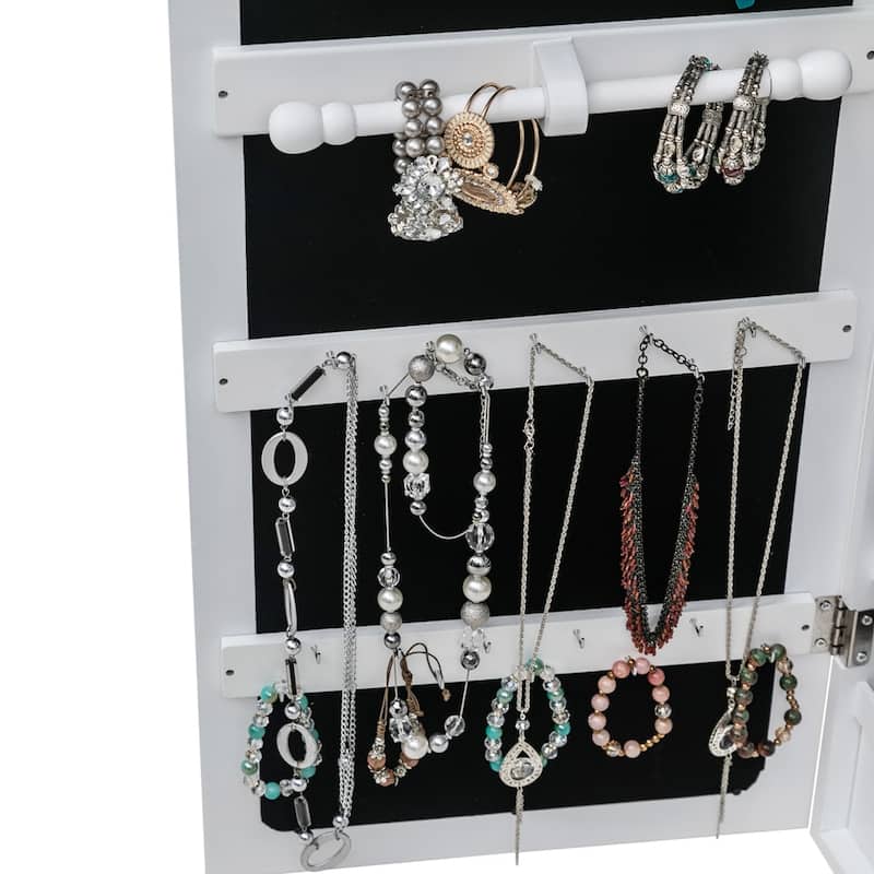4-Layer Shelf, 2 Drawers, 8 Blue LED Lights, Jewelry Storage Mirror Cabinet