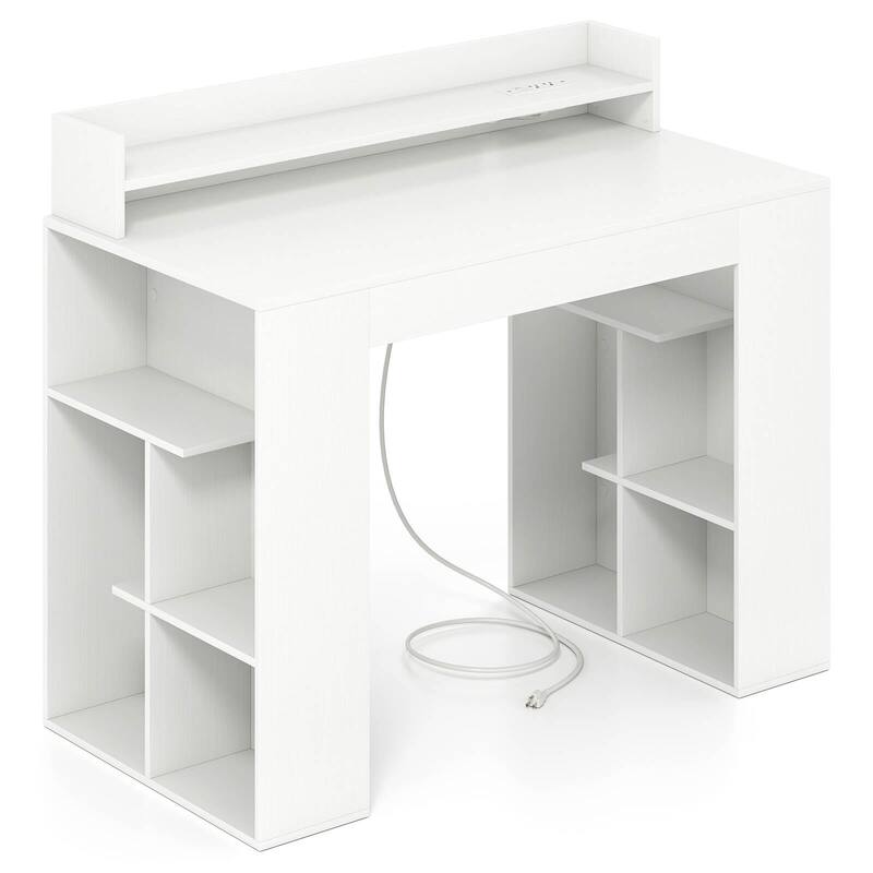Costway 43" Home Office Desk with Power Outlets Monitor Shelf - See Details - White - See Details