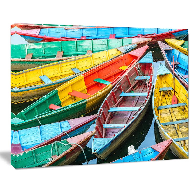 Rowing Boats on the Lake in Pokhara' Boat Wall Artwork Print on Canvas