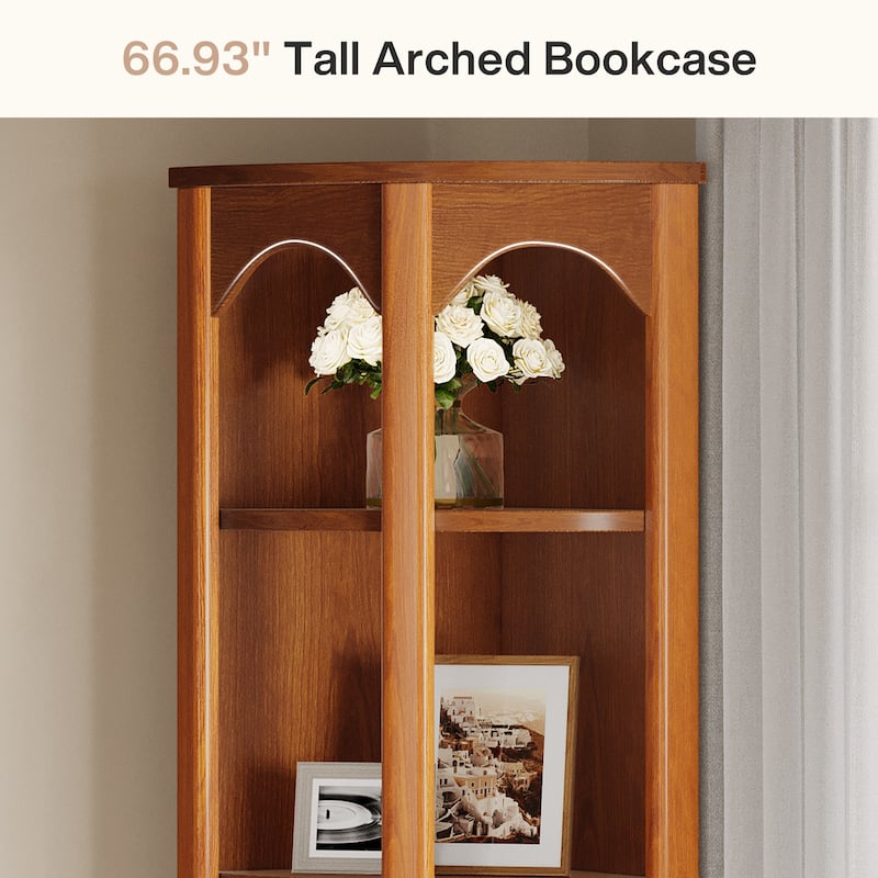 5-Tier Corner Shelf Tall Bookshelf Bookcase - 14.96"D x 14.96"W x 66.93"H