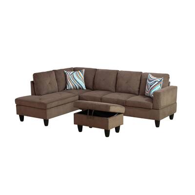 Brown Sackcloth Fabric 3-Piece Living Room Sofa Set