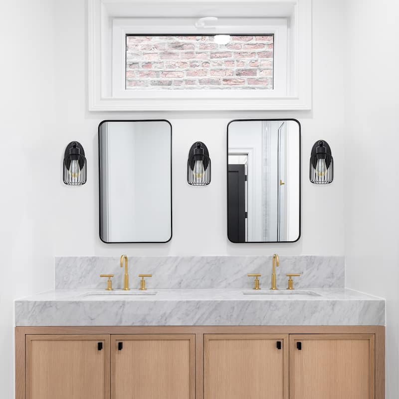 Industrial Cage Wall Sconce - Black Uplight Downlight - Vanity, Entryway, Hallway Lighting Fixture - 10.5